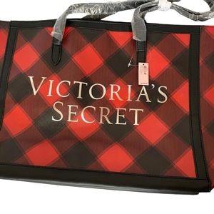 Victoria’s Secret New Tote Bag Red Black Plaid Large NWT